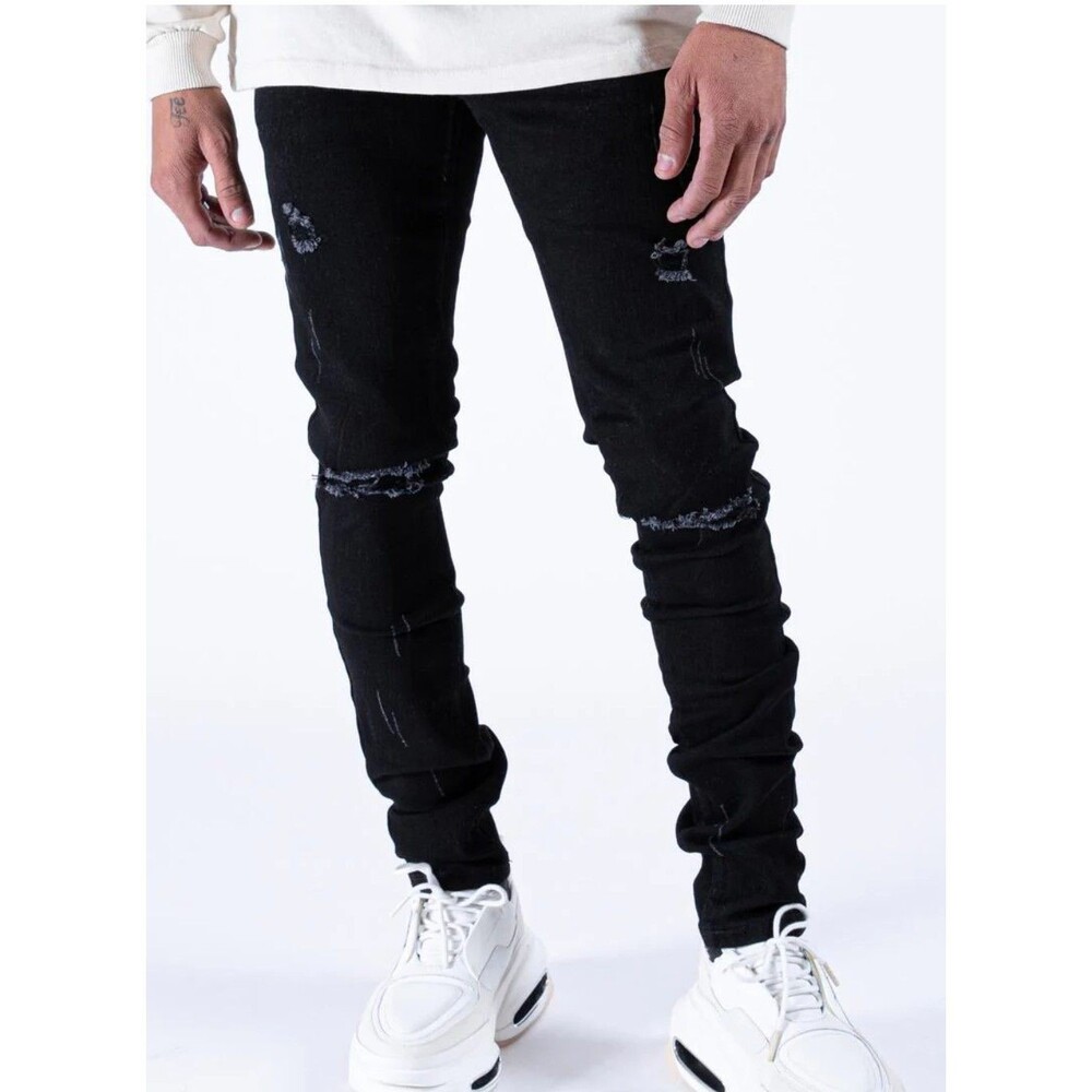Serenede Size 42 Black Jeans Distressed Skinny Streetwear Grunge Rock Skate EUC